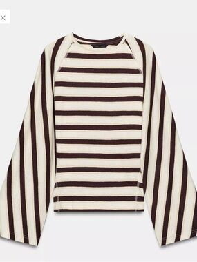 Striped Linen and Cotton T-shirt NWT Zara